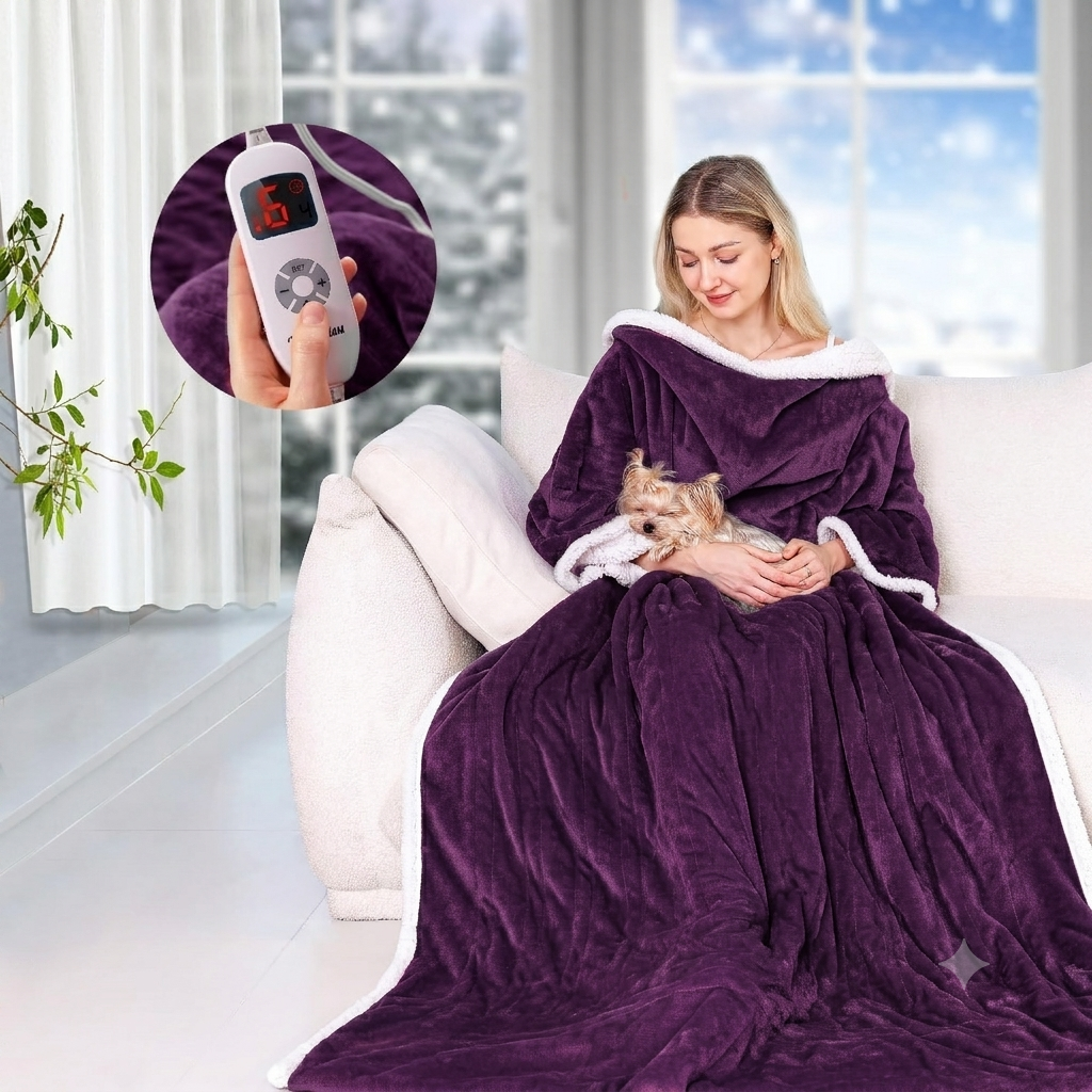 Ocuuziisu Wearable Heated Throw Blanket with Pockets, 50" x 70" Flannel and Sherpa Electric Wrap Poncho Shawl, 9 Heat Settings, 10-Hour Auto Shut Off, Machine Washable, Gray