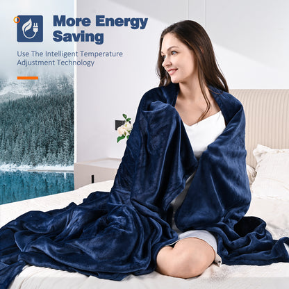 Ocuuziisu Electric Blanket 72" x 84" Full Size Heated Blanket, Fast Heating, 10 Hour Auto-off, 6 Heat Levels, Machine Washable, Navy Blue