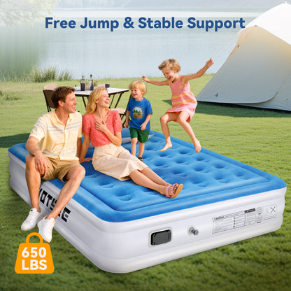 Queen Air Mattress, Inflatable Air bed with Wireless Built-in Pump and Pillow for Camping Travel Guest Home, 650lb Max, Size 16"