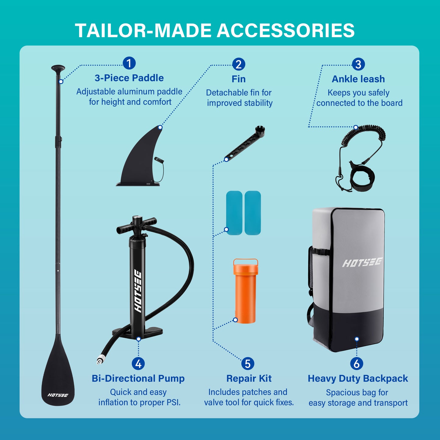 10'6" Inflatable Stand Up Paddle Board, 6" Thick SUP with Accessories, Double Action Pump