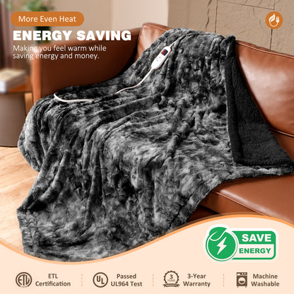 Electric Blanket Throw 50" x 60" Heated Blanket Faux Fur and Sherpa Fast Heating 4 Hour Auto-off Heating Blanket, Machine Washable