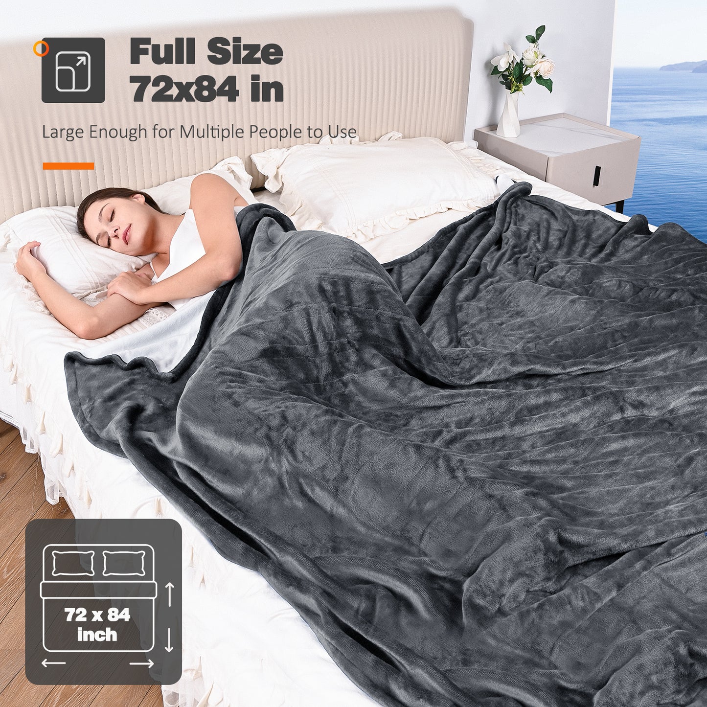 Ocuuziisu Electric Blanket 72" x 84" Full Size Heated Blanket, Fast Heating, 10 Hour Auto-off, 6 Heat Levels, Machine Washable, Navy Blue