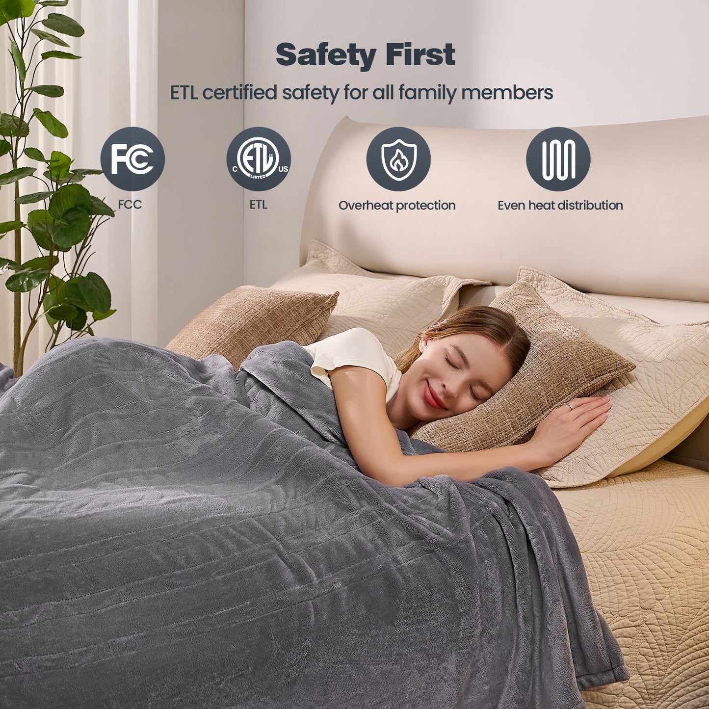 Ocuuziisu Electric Blanket 90" x 100" King Size Heated Blanket, Flannel and Sherpa, 10 Hour Auto-off, 9 Heat Settings, Fast Heating, Machine Washable