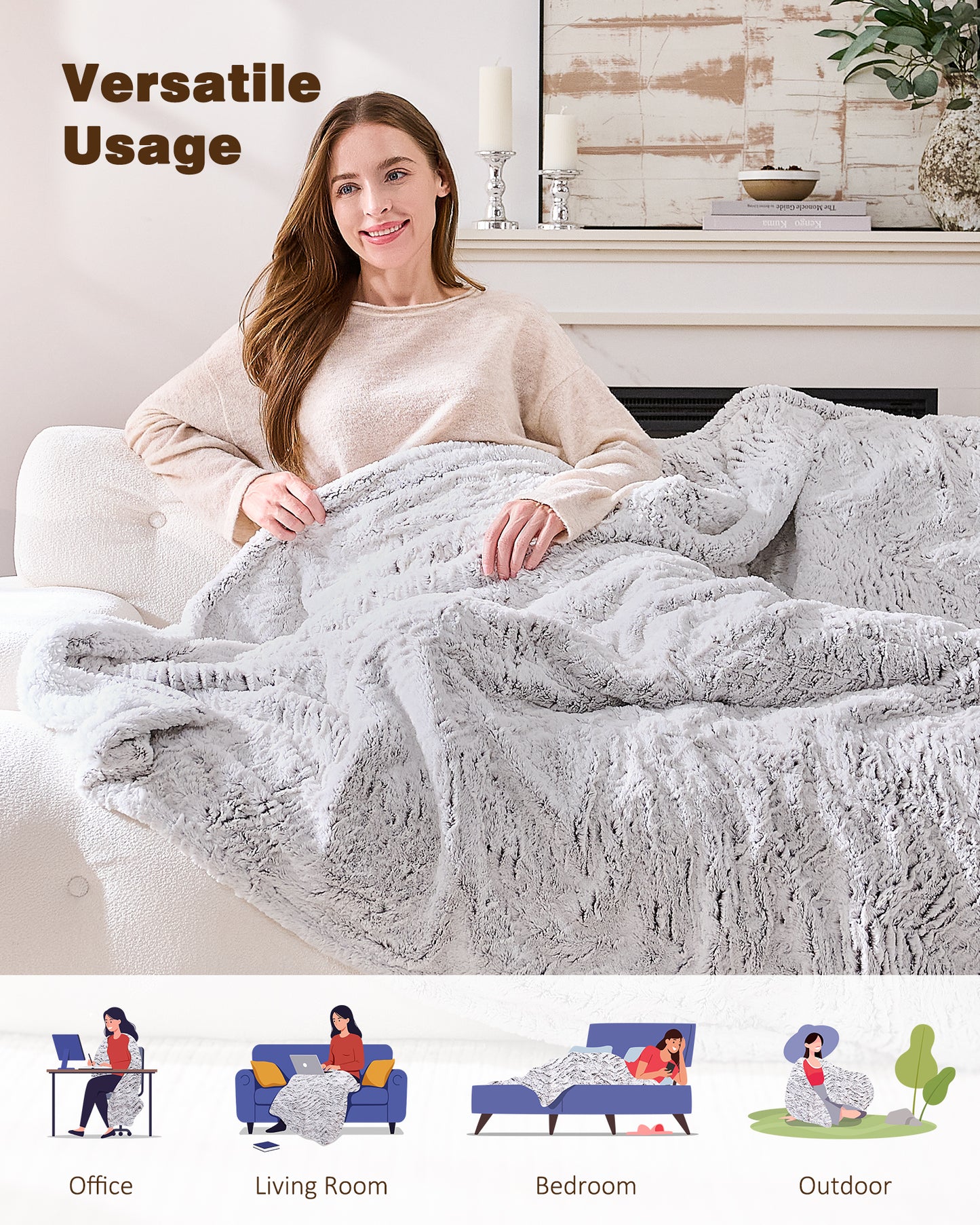 Ocuuziisu 62" × 84" Electric Heated Blanket — 9 Heat Levels, 1–10H Timer, Fast Heating Electric Blanket, Machine Washable — Brushed White