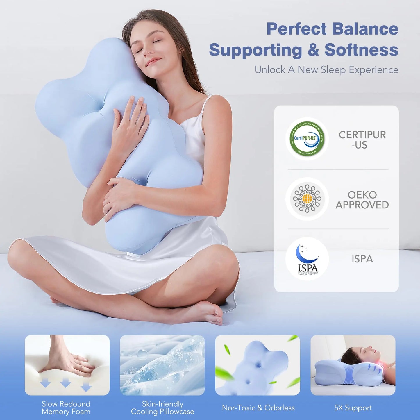 Ocuuziisu Neck Pillows for Pain Relief Sleeping, Neck Support Pillow, Cervical Pillow for Neck and Shoulder Pain Relief, Orthopedic Pillow for Side Sleepers, Breathable Washable Cover