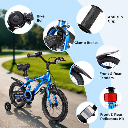 iTeafcom 14-Inch Kids Bike for Toddlers Ages 4-6 Years, Girls & Boys Bicycle with Removable Training Wheels, Front Handbrake & Rear Coaster Brake, Includes Basket & Bell