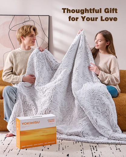 Ocuuziisu 62" × 84" Electric Heated Blanket — 9 Heat Levels, 1–10H Timer, Fast Heating Electric Blanket, Machine Washable — Brushed White