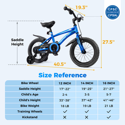 iTeafcom 14-Inch Kids Bike for Toddlers Ages 4-6 Years, Girls & Boys Bicycle with Removable Training Wheels, Front Handbrake & Rear Coaster Brake, Includes Basket & Bell