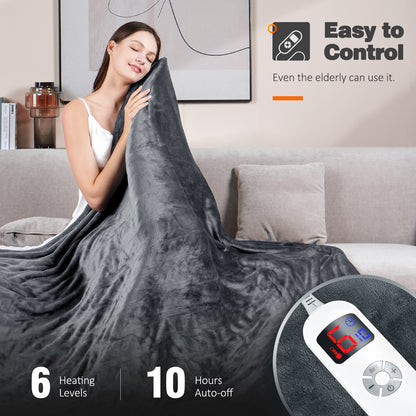 Ocuuziisu Electric Blanket 72" x 84" Full Size Heated Blanket, Fast Heating, 10 Hour Auto-off, 6 Heat Levels, Machine Washable, Navy Blue