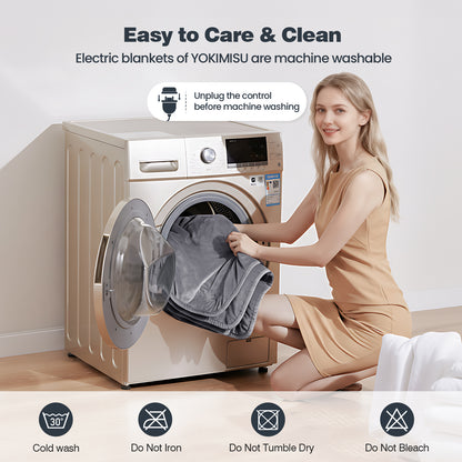 Ocuuziisu Electric Blanket 90" x 100" King Size Heated Blanket, Flannel and Sherpa, 10 Hour Auto-off, 9 Heat Settings, Fast Heating, Machine Washable