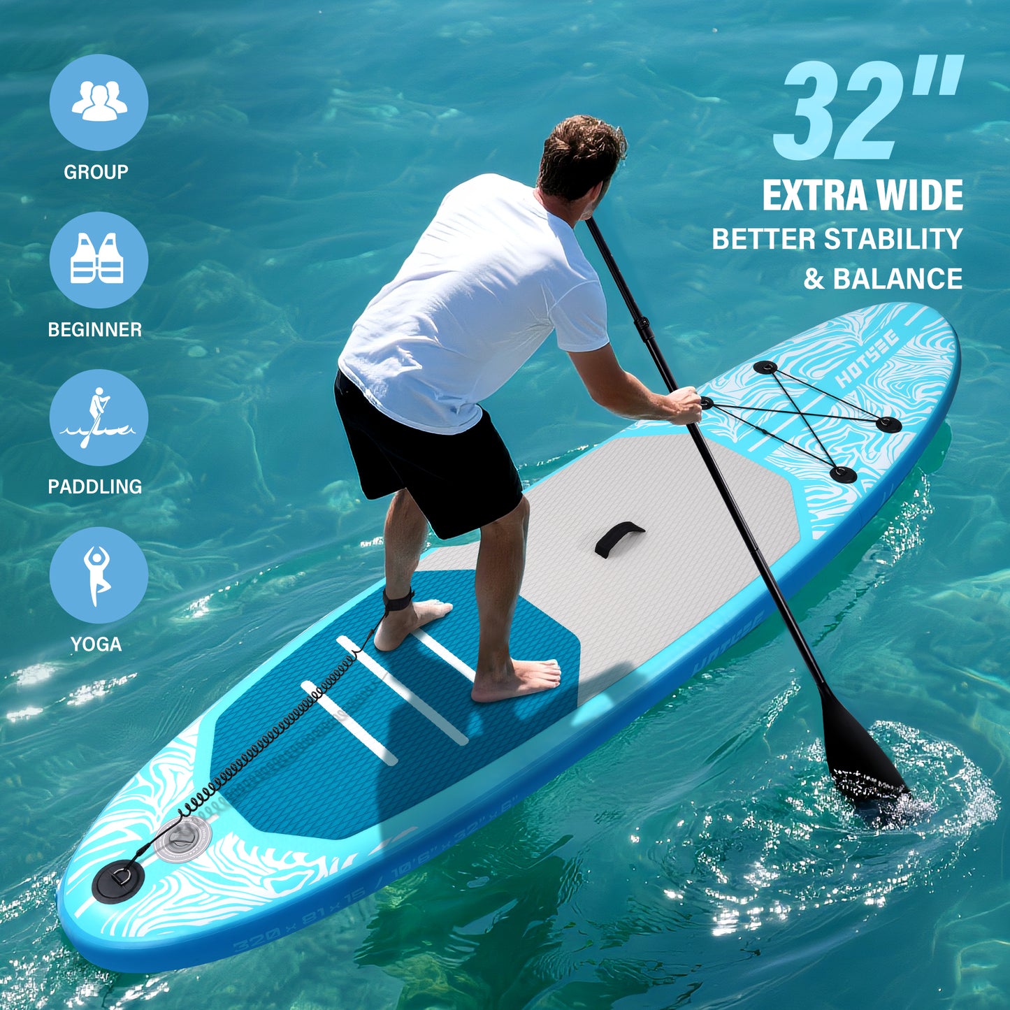 10'6" Inflatable Stand Up Paddle Board, 6" Thick SUP with Accessories, Double Action Pump