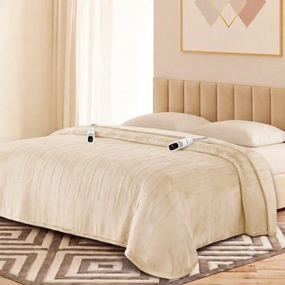 Ocuuziisu Electric Blanket 90" x 100" King Size Heated Blanket, Flannel and Sherpa, 10 Hour Auto-off, 9 Heat Settings, Fast Heating, Machine Washable, Camel