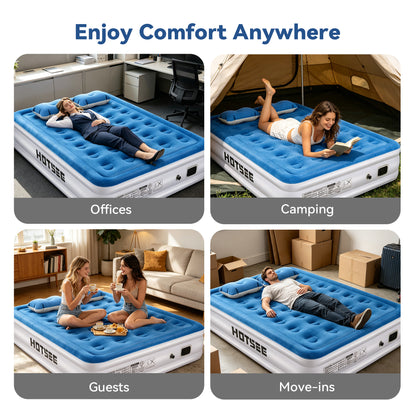 Queen Air Mattress, Inflatable Air bed with Wireless Built-in Pump and Pillow for Camping Travel Guest Home, 650lb Max, Size 16"