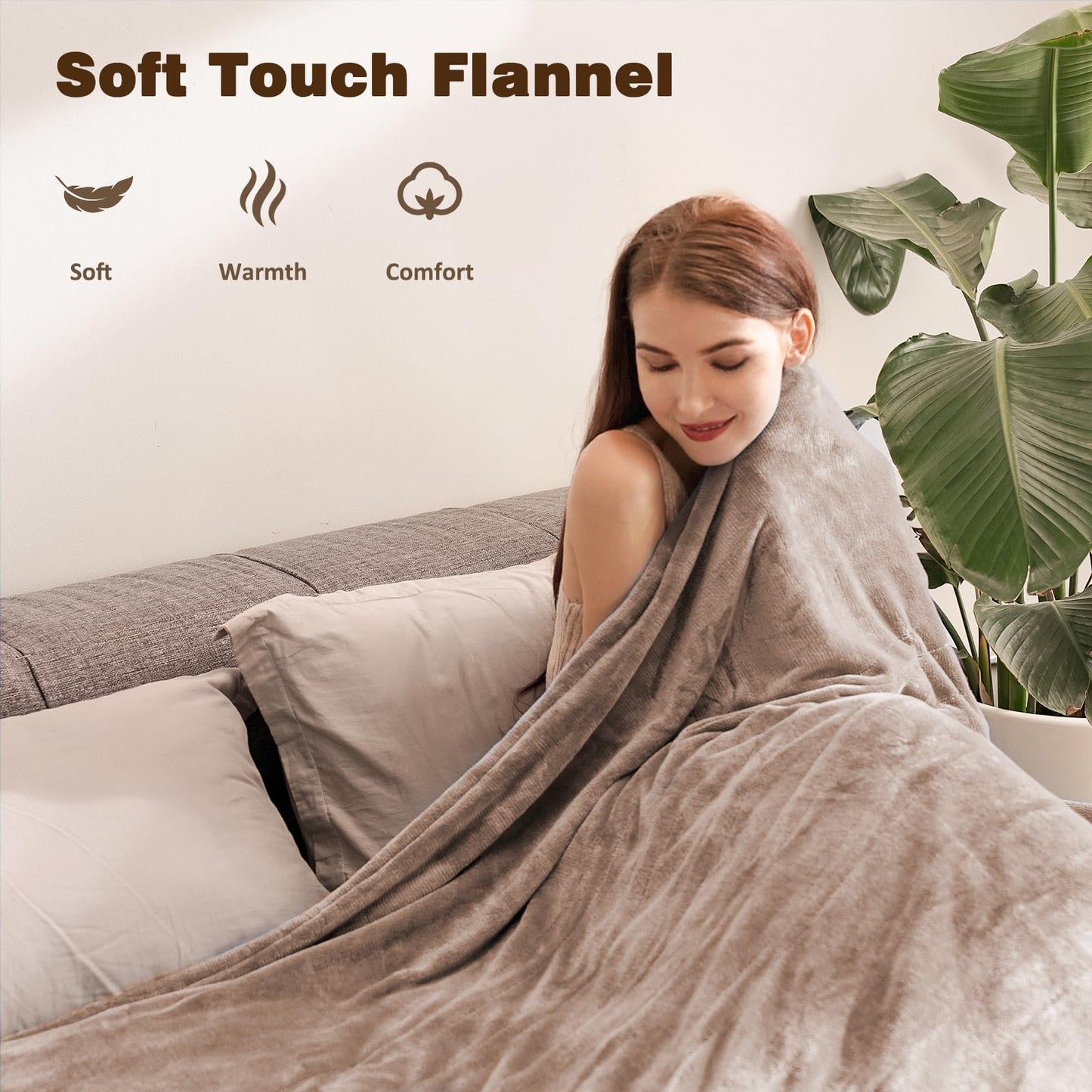 Ocuuziisu Electric Blanket 90" x 100" King Size Heated Blanket, Flannel and Sherpa, 10 Hour Auto-off, 9 Heat Settings, Fast Heating, Machine Washable, Camel