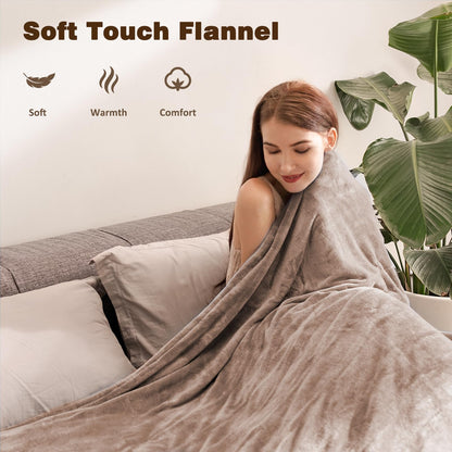Ocuuziisu Electric Blanket 90" x 100" King Size Heated Blanket, Flannel and Sherpa, 10 Hour Auto-off, 9 Heat Settings, Fast Heating, Machine Washable, Camel