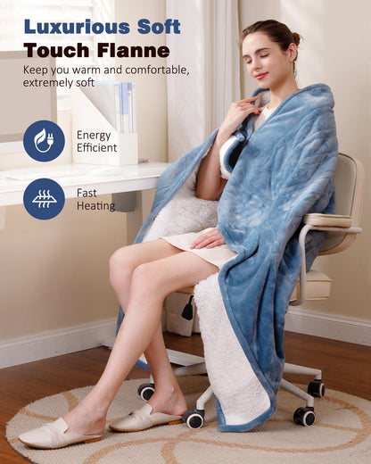 Ocuuziisu Electric Heated Blanket Throw Blanket 50" x 60" Flannel and Sherpa Electric Blanket with Buttons, 9 Heating Levels, Auto-off, Machine Washable, Gray