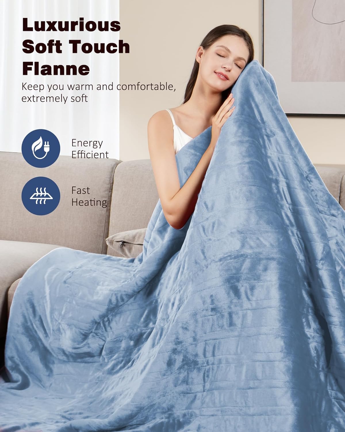 Ocuuziisu Electric Heated Blanket Throw Blanket 50" x 60" Flannel and Sherpa Electric Blanket with Buttons, 9 Heating Levels, Auto-off, Machine Washable, Gray