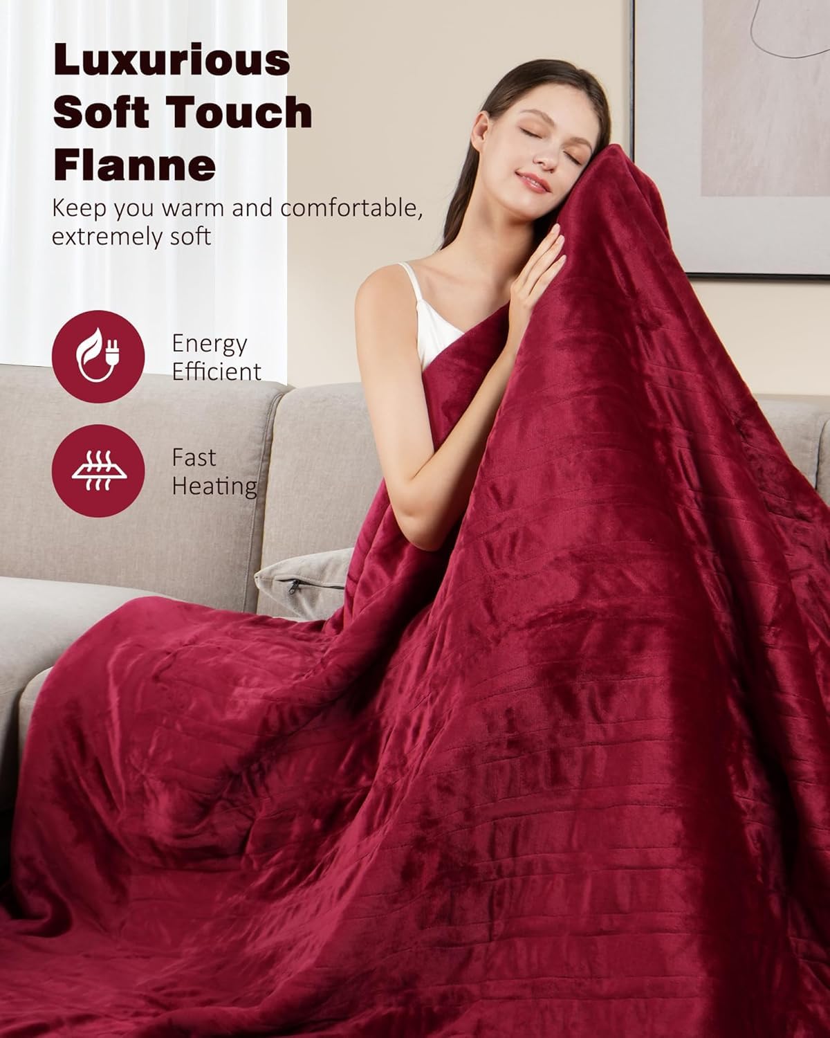 Ocuuziisu Electric Heated Blanket Throw Blanket 50" x 60" Flannel and Sherpa Electric Blanket with Buttons, 9 Heating Levels, Auto-off, Machine Washable, Gray