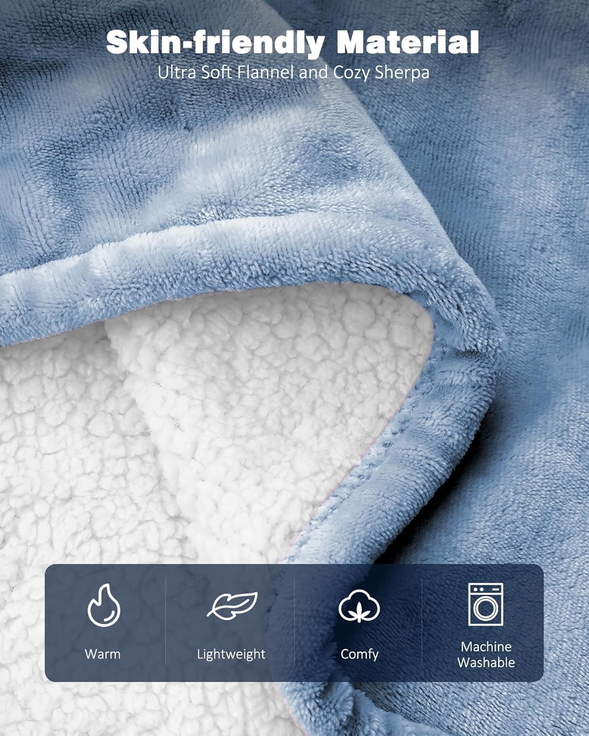 Ocuuziisu Electric Heated Blanket Throw Blanket 50" x 60" Flannel and Sherpa Electric Blanket with Buttons, 9 Heating Levels, Auto-off, Machine Washable, Gray