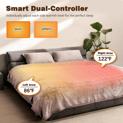 Ocuuziisu Electric Blanket 90" x 100" King Size Heated Blanket, Flannel and Sherpa, 10 Hour Auto-off, 9 Heat Settings, Fast Heating, Machine Washable, Camel