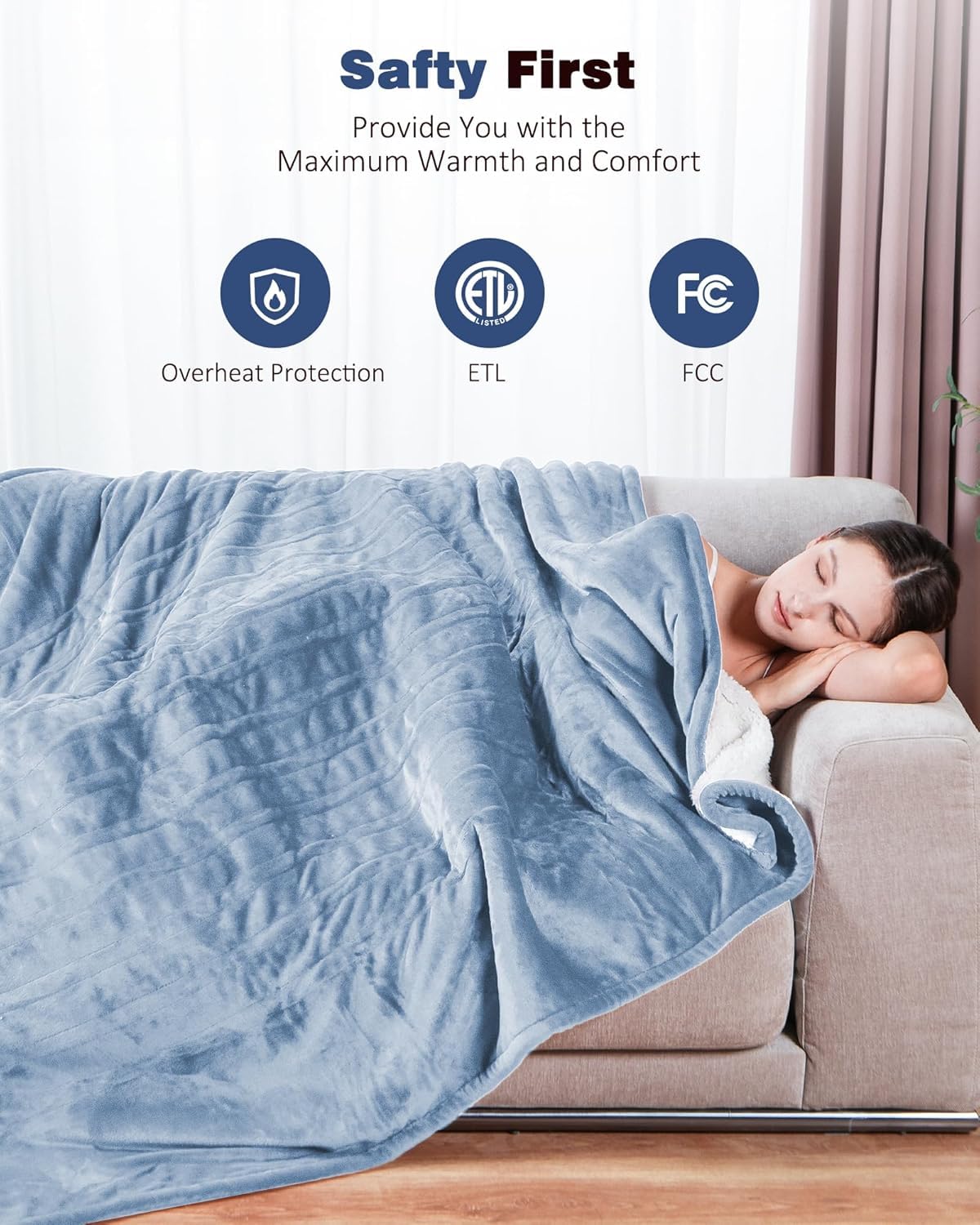 Ocuuziisu Electric Heated Blanket Throw Blanket 50" x 60" Flannel and Sherpa Electric Blanket with Buttons, 9 Heating Levels, Auto-off, Machine Washable, Gray