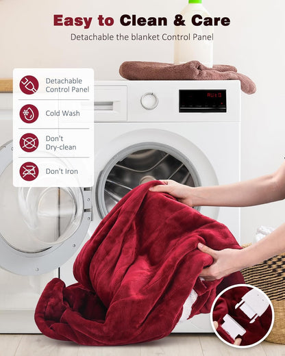 Electric Heated Blanket Throw Blanket 50" x 60" Flannel and Sherpa Electric Blanket with Buttons, 9 Heating Levels, Auto-off, Machine Washable