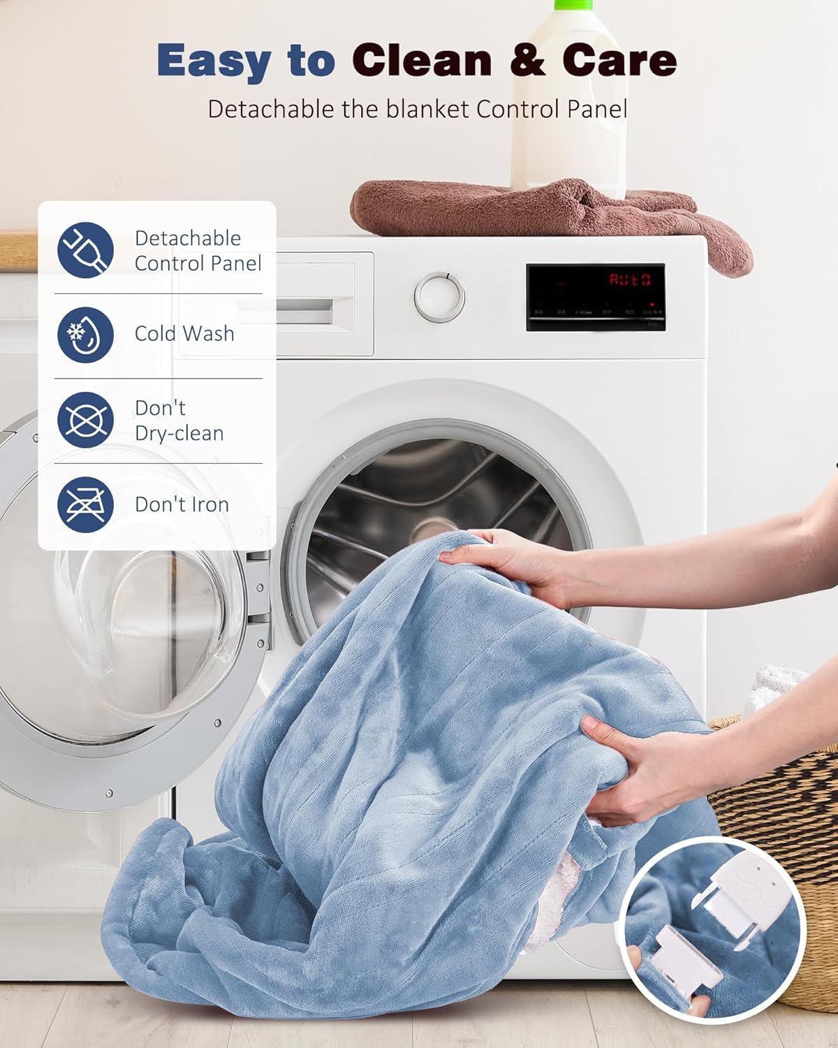 Ocuuziisu Electric Heated Blanket Throw Blanket 50" x 60" Flannel and Sherpa Electric Blanket with Buttons, 9 Heating Levels, Auto-off, Machine Washable, Gray