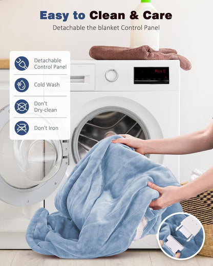 Ocuuziisu Electric Heated Blanket Throw Blanket 50" x 60" Flannel and Sherpa Electric Blanket with Buttons, 9 Heating Levels, Auto-off, Machine Washable, Gray