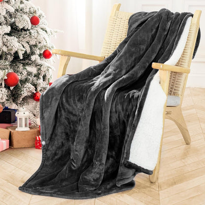 Ocuuziisu Electric Heated Blanket Throw Blanket 50" x 60" Flannel and Sherpa Electric Blanket with Buttons, 9 Heating Levels, Auto-off, Machine Washable, Gray