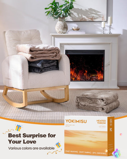Ocuuziisu Electric Blanket 90" x 100" King Size Heated Blanket, Flannel and Sherpa, 10 Hour Auto-off, 9 Heat Settings, Fast Heating, Machine Washable, Camel